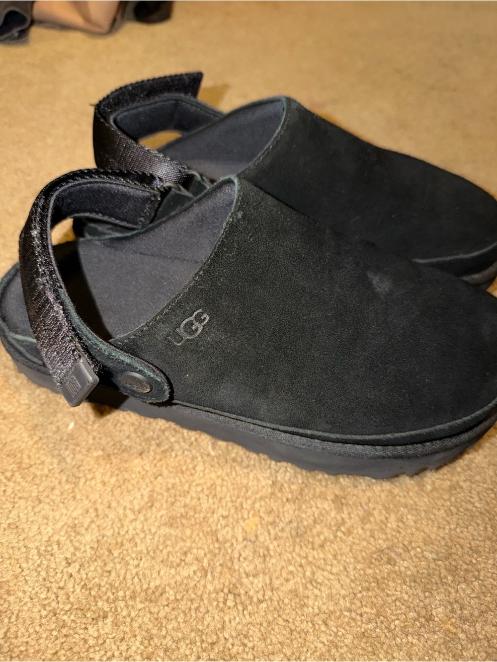 UGG Black Suede Slip-On Clog with Heel Strap - Picture 5 of 7